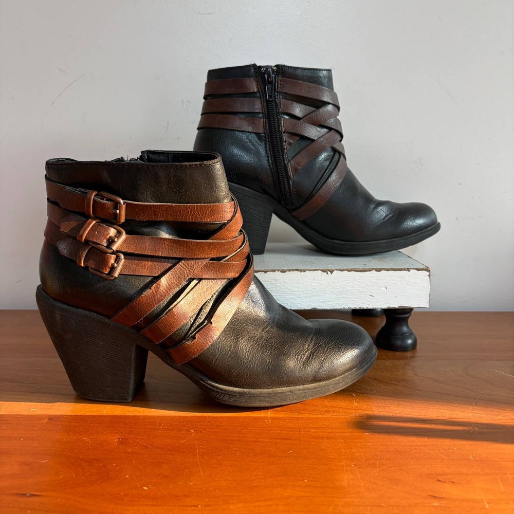 Eurosoft‎ Phoebe Womens Black Brown Multi Strap Buckle Ankle Boots 8154901 7.5M